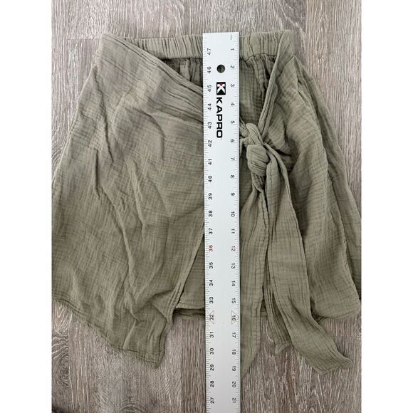 Zara EUC Wrap Up Knotted ButterySoft Material Olive Khaki Green Mini Skirt XS - Picture 12 of 12